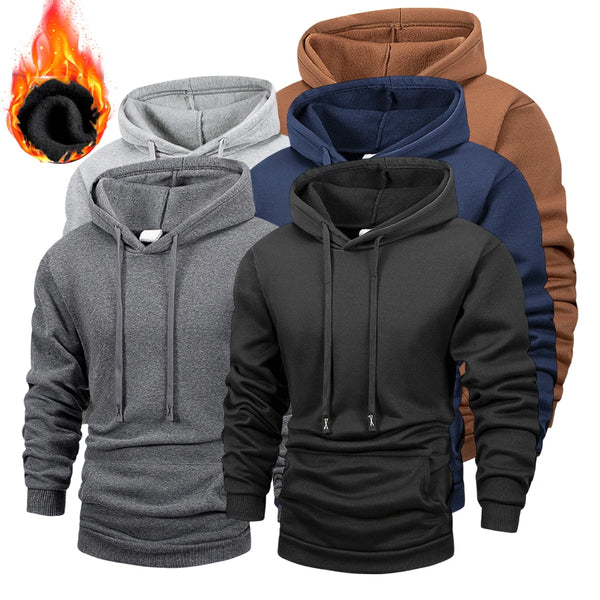 Men's Fleece Pullover Hoodies Unisex Autumn Winter Hooded Sweatshirt Outerwear Fashion Casual Hoodie for Men Male Clothing Coat